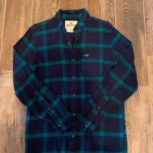 Mens Hollister Navy and Green Flannel Shirt XS